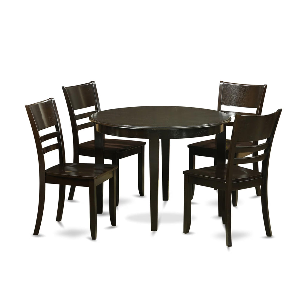 East West Furniture BOLY5-CAP-W 5 Piece Dining Table Set for 4 Includes a Round Kitchen Table and 4 Dining Room Chairs, 42x42 Inch, Cappuccino