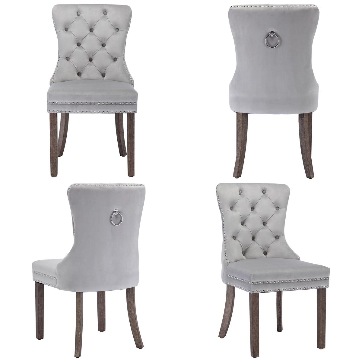 Goolon Dining Chair Set Of 4, Velvet Tufted Chairs With Nailhead Rivet Trim, Pull Ring On Backrest Wood Legs For Kitchen Dining