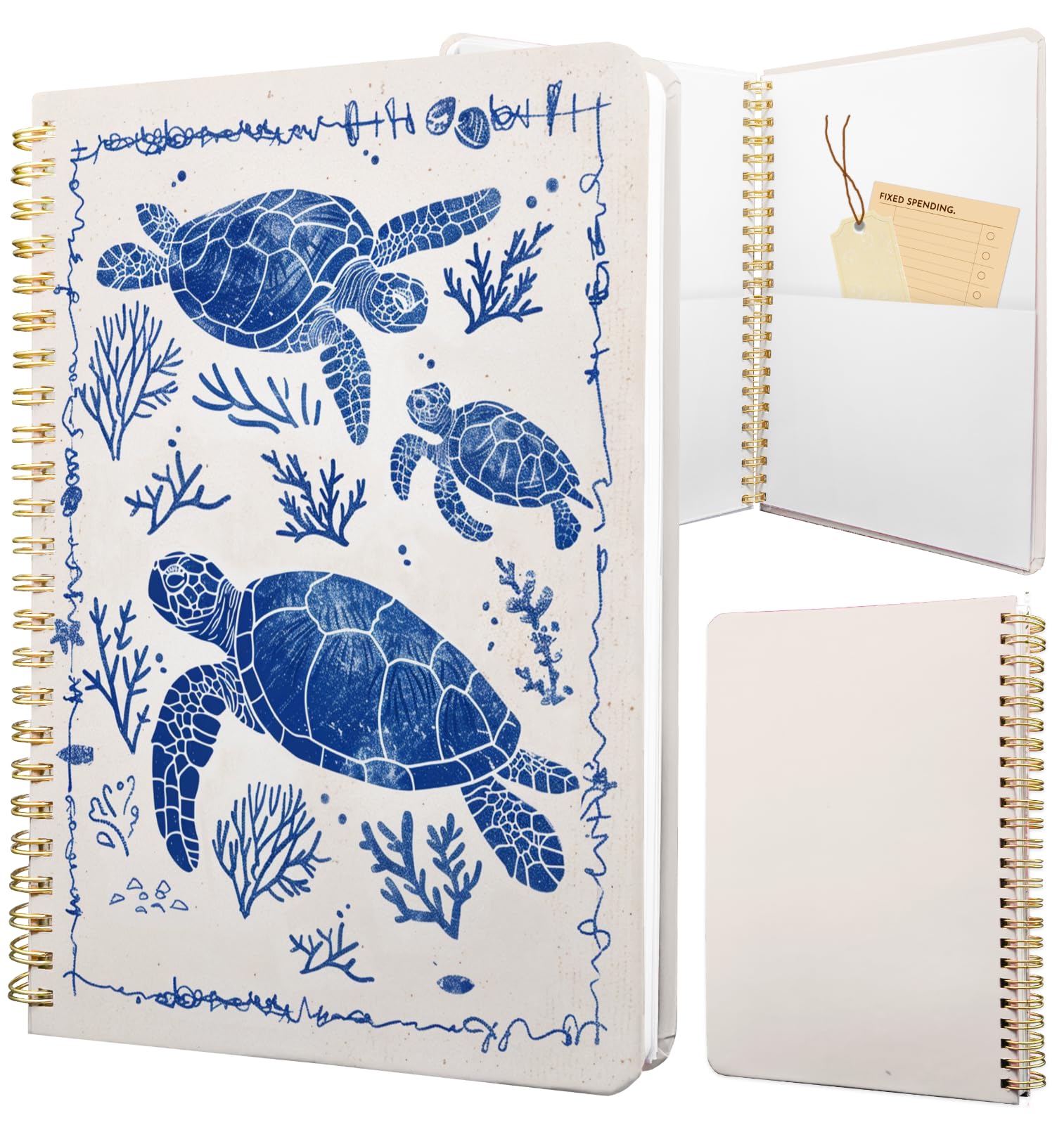Stanoha Cute Spiral Notebook Journal A5 Aesthetic Pretty Floral Design For Women Girls Kawaii With Pocket, 8.5 X 5.7 Inch, Turtl