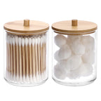 Hipiwe 2 Packs Acrylic Qtip Holder Dispenser with Lid Clear Plastic Bathroom Canisters Round Apothecary Jar Set Cotton Swab and 
