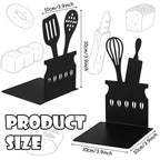 Black Kitchen Bookends 5.9 X 3.9 X 3.9 Inch Spoon Decorative Cookbook Metal Book Ends With Non-Slip Mat Metal Cookbook Storage B