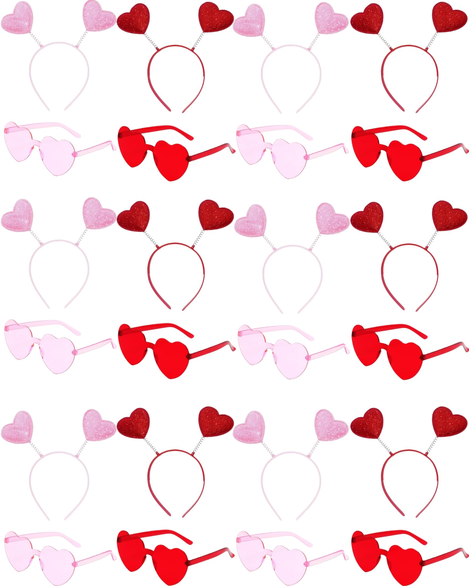 YFXQYFSH 24 Piece Valentine's Day Heart Headbands and Sunglasses Set for Women and Men, Party Photo Props for Wedding, Birthday 