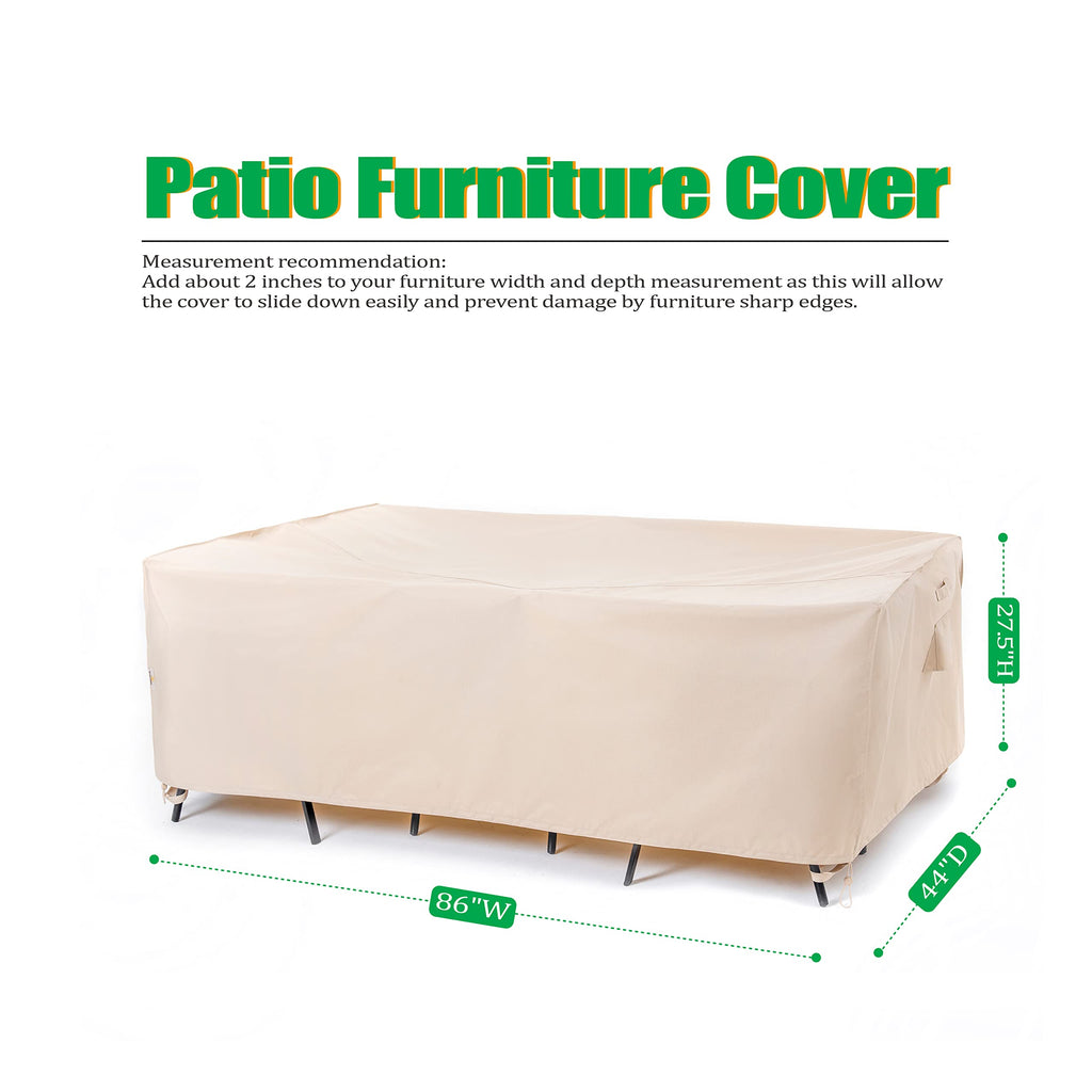 F&J Outdoors Patio Furniture Covers, Waterproof Uv Resistant For Table & Chairs Set, Beige, 86'X44'