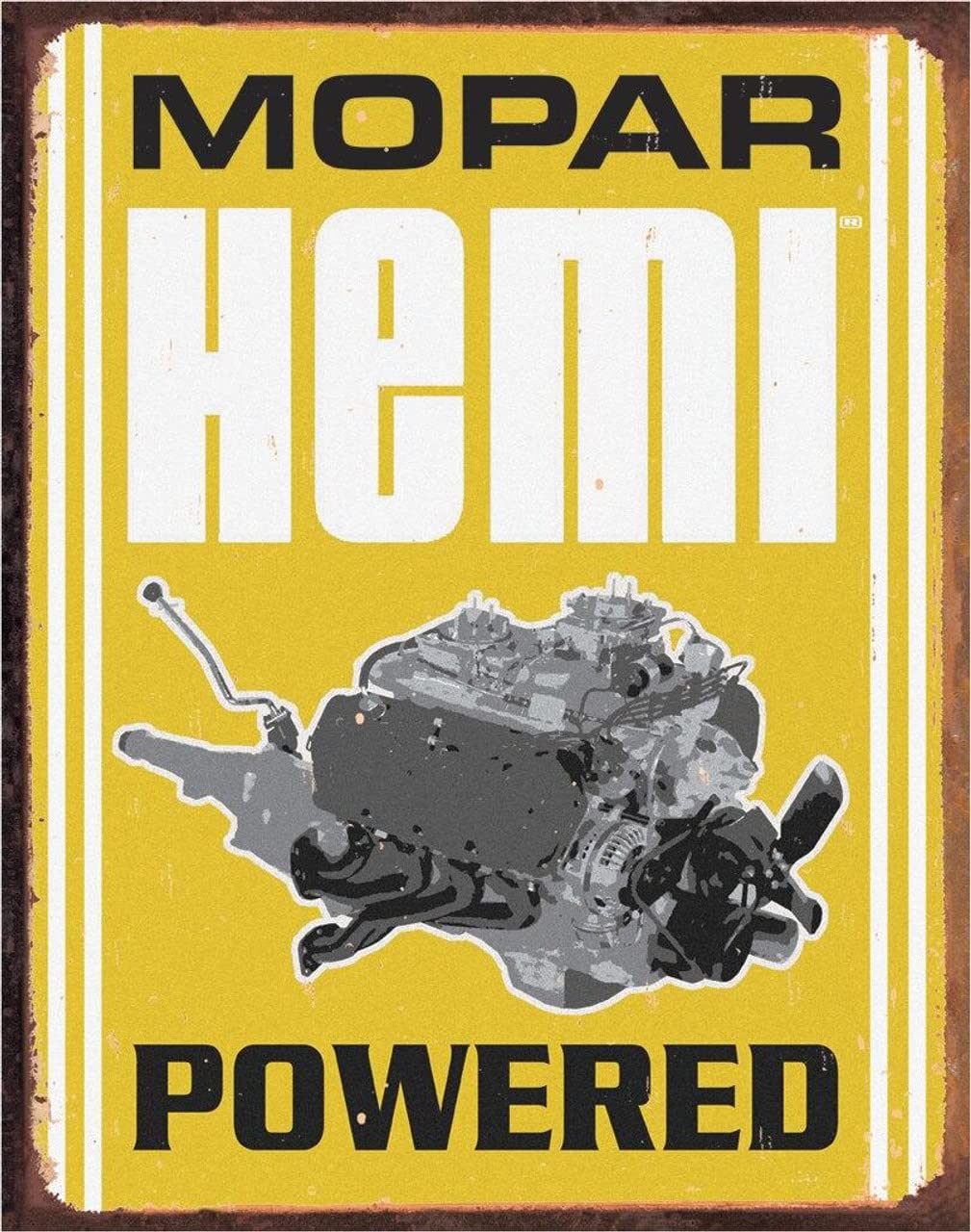 Desperate Enterprises Mopar Hemi Powered Tin Sign - Nostalgic Vintage Metal Wall D  cor - Made in USA