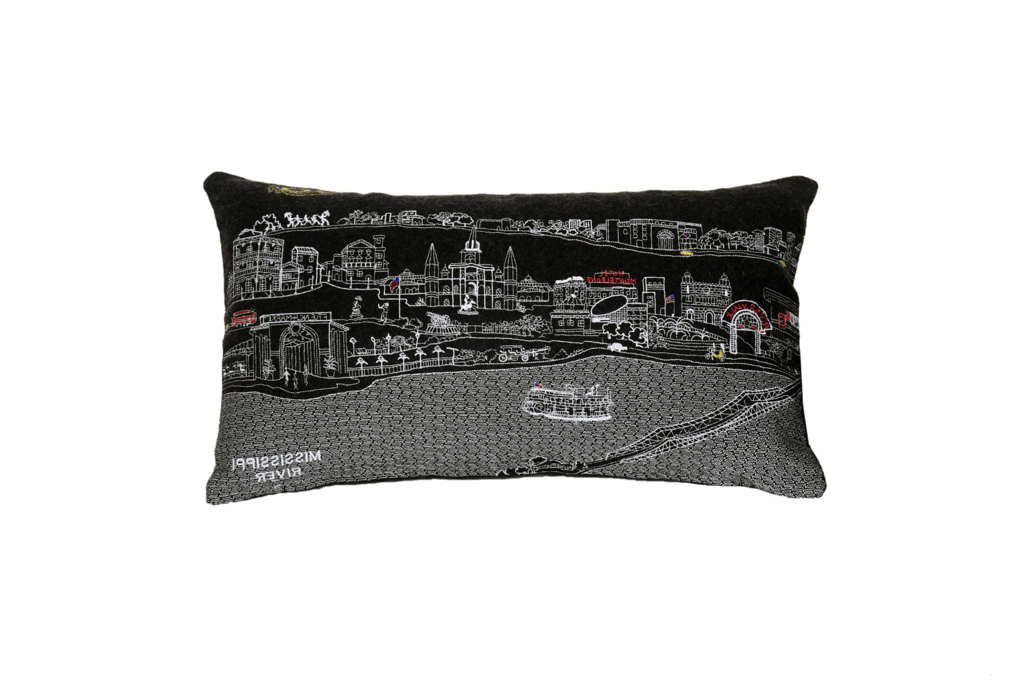 HomeRoots Grey 24' Black New Orleans Nighttime Skyline Lumbar Decorative Pillow