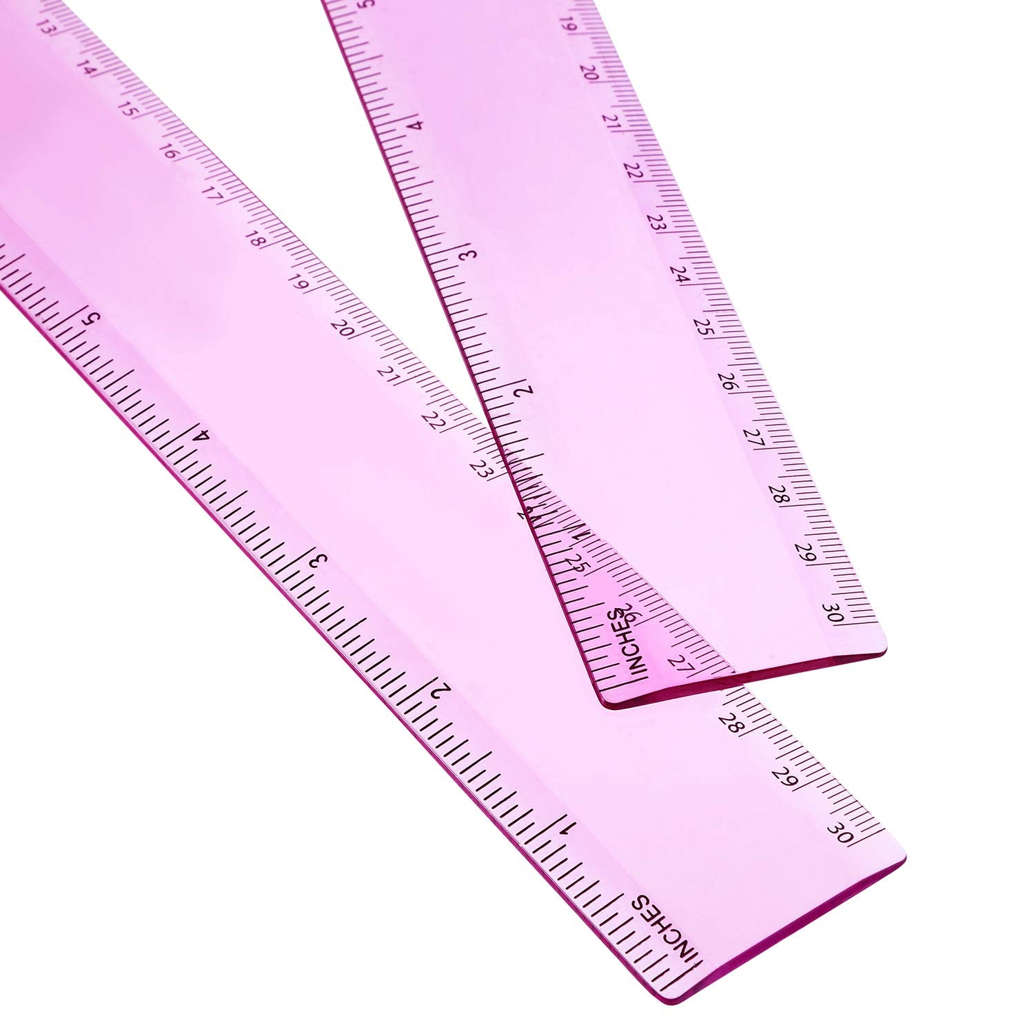 Eboot 2 Pack Plastic Ruler Straight Ruler Plastic Measuring Tool For Student School Office (Pink, 12 Inch)