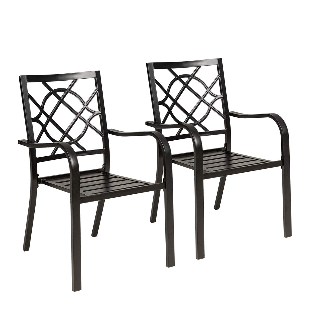 Suncrown 2 Pieces Wrought Iron Black Chairs 300 Lbs Outdoor Dining Chairs, Patio Metal Stackable Chair With Armrest For Backyard, Garden, Poolside
