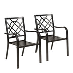 Suncrown 2 Pieces Wrought Iron Black Chairs 300 Lbs Outdoor Dining Chairs, Patio Metal Stackable Chair With Armrest For Backyard, Garden, Poolside