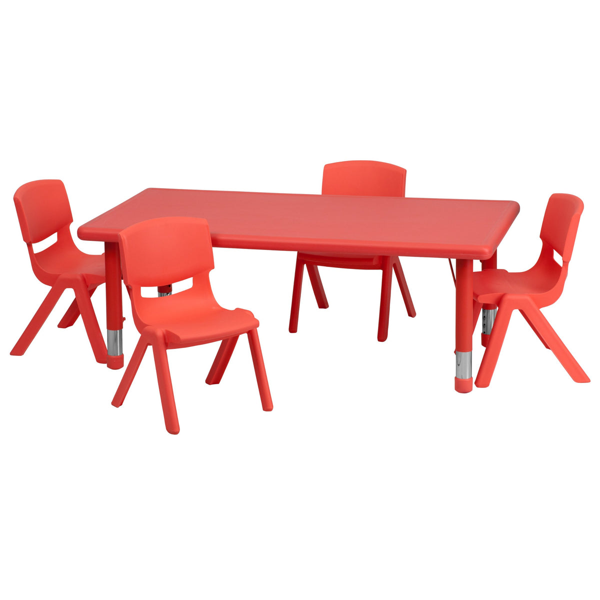 Flash Furniture Emmy 24''W x 48''L Rectangular Red Plastic Height Adjustable Activity Table Set with 4 Chairs