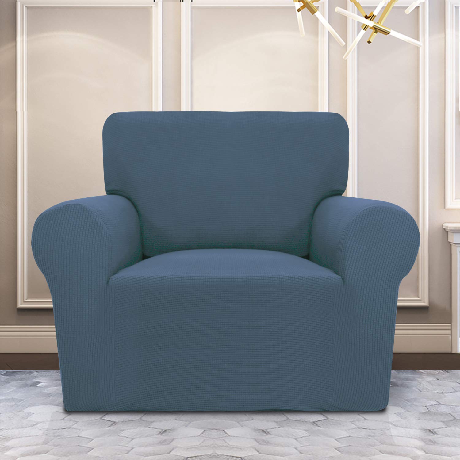 Purefit Stretch Chair Sofa Slipcover – Spandex Jacquard Non Slip Soft Couch Sofa Cover, Washable Furniture Protector With Non Skid Foam And Elastic Bottom For Kids (Chair, Bluestone)