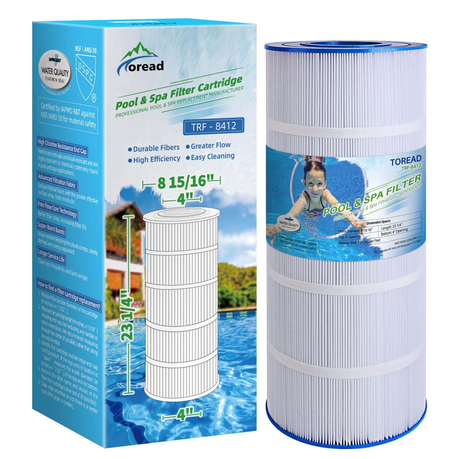 Toread Replacement For Pool Filter Pa120, Ultra-B2, Cx1200Re, C1200, Unicel C-8412, Filbur Fc-1293, Waterway Clearwater Ii, Pro