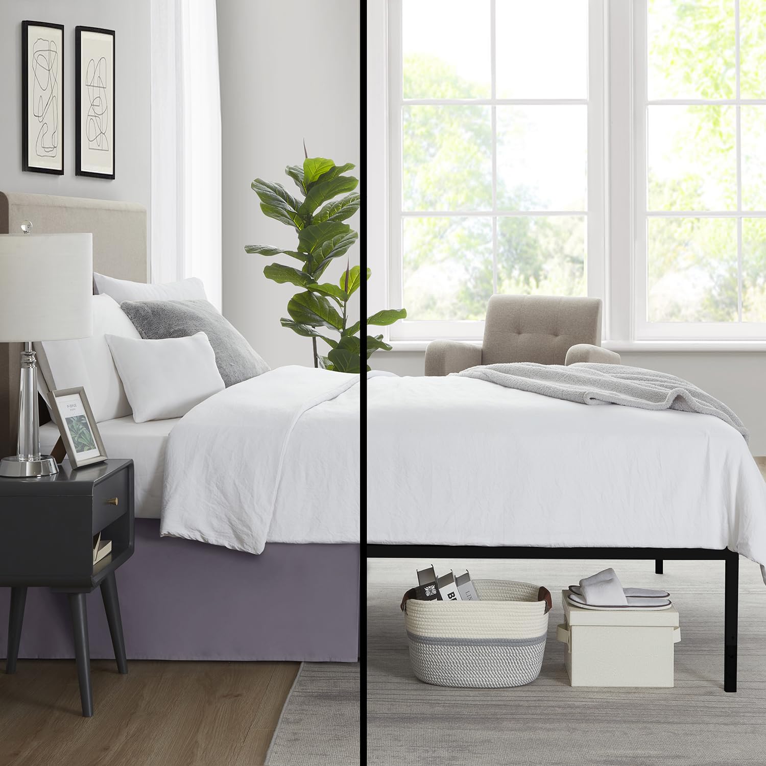 Nestl Grayish Purple Bed Skirt Cal King Size - Cal King Bed Skirt 14 Inch Drop - Brushed Microfiber Bed Skirts - Hotel Quality Pleated Bed Skirt - Shrinkage & Fade Resistant