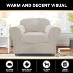 Princedeco 2 Piece Chair Cover Velvet Chair Slipcovers Soft Armchair Cover Furniture Protector With Arms Width Up To 49 Inch Chair Sofa Cover With Individual Cushion Covers(Small, Oatmeal)