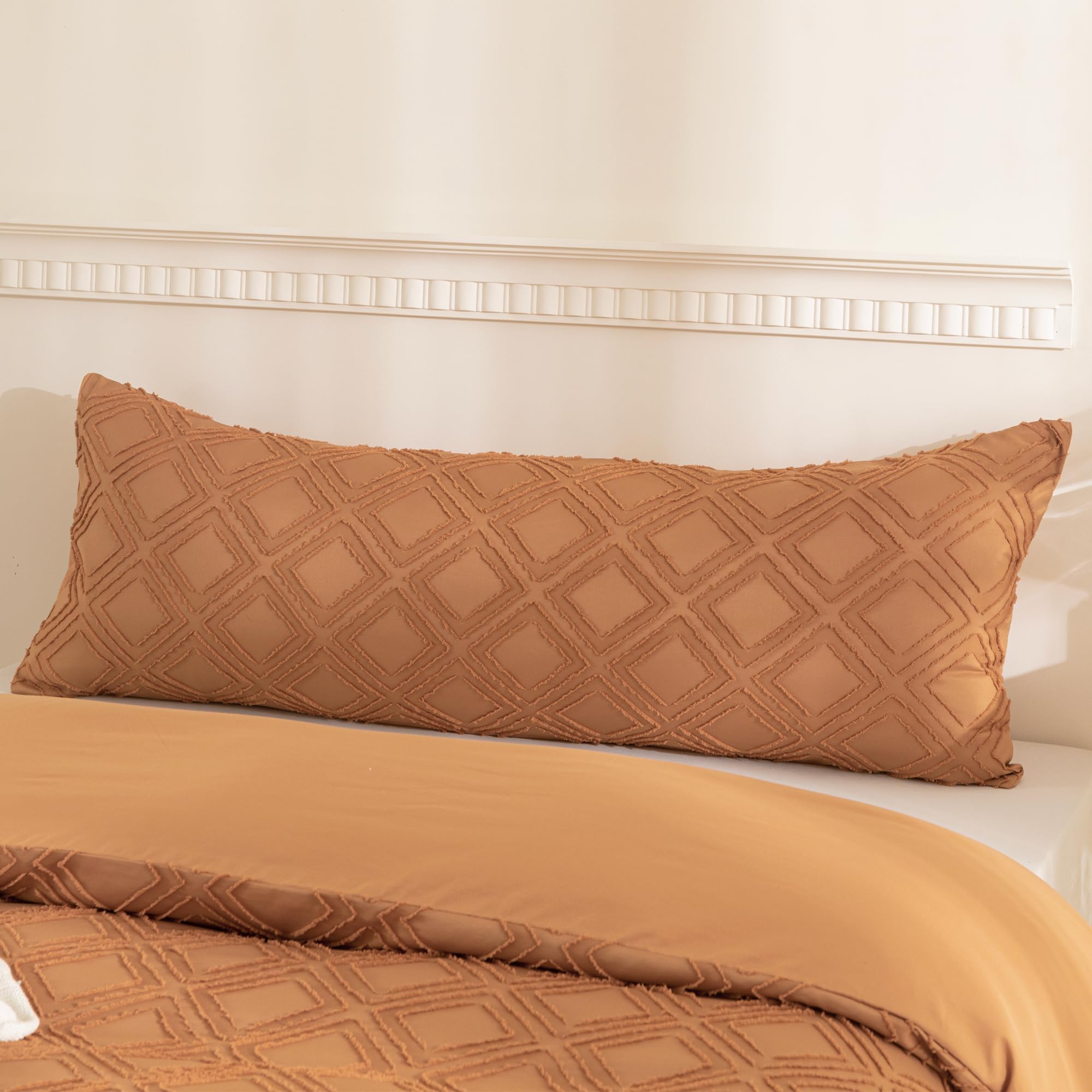 Jellymoni 1 Pack Rust Body Pillowcase, Soft Microfiber Grid Tufted Pillow Covers With Envelope Closure (Pillows Are Not Included