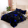 Nttopship Geometric Blue Black Comforter Set,Light Honeycomb 3 Piece Bedding Set Queen Size For Teen Boys,Modern Quilt Set Geome