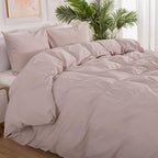 Nexhome Pro Duvet Cover Set 100% Washed Cotton Full Size Linen Feel Textured Organic Natural 3 Pieces Bedding Set Greyish Light Pink With Zipper Closure And Corner Ties, Breathable(No Comforter)