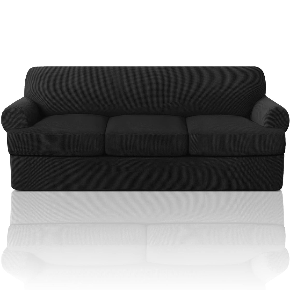 Princedeco T Cushion Sofa Slipcover 4 Pieces Sofa Covers For T Cushion Sofa Soft Couch Cover Sofa Slip Covers Furniture Covers With 3 Individual T Cushion Shape Seat Covers Machine Washable, Black