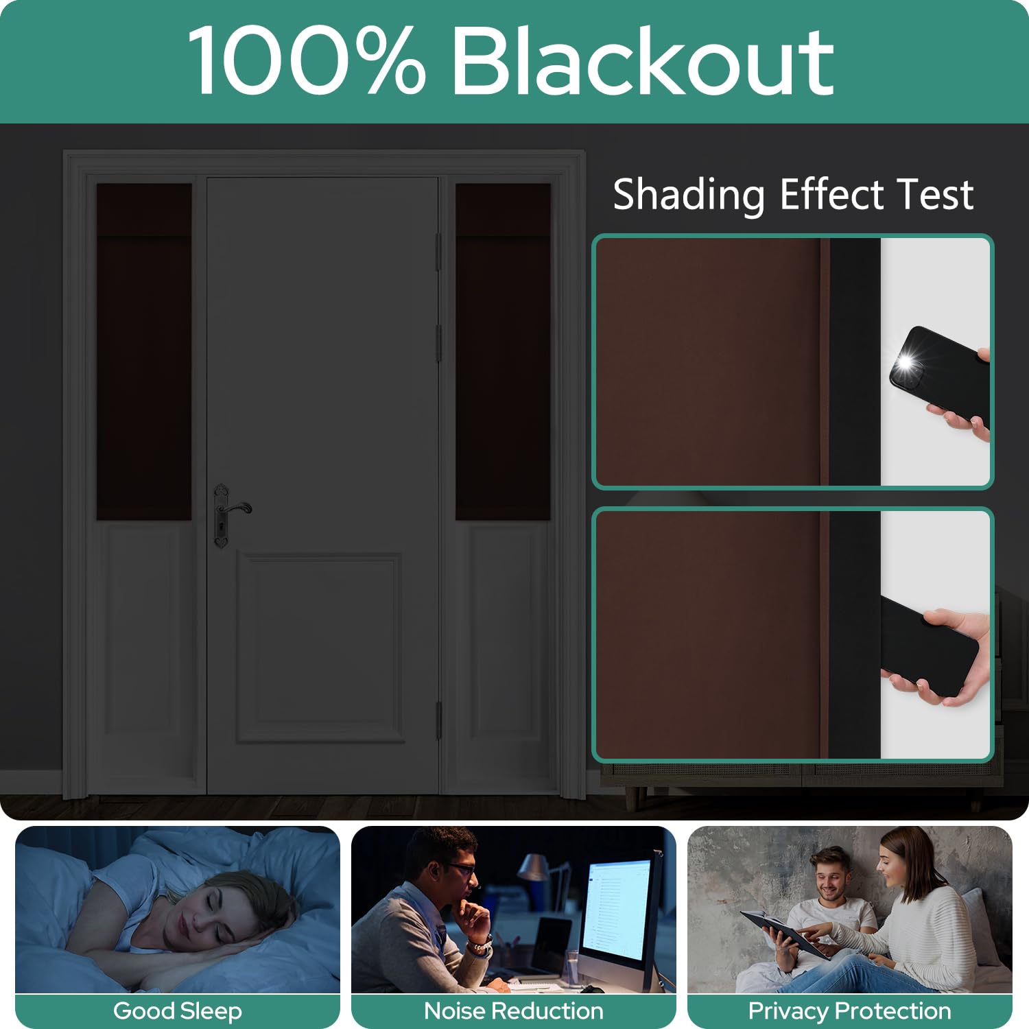 Homeideas 100% Blackout Sidelight Curtains For Front Door, Side Door Window Curtains And Small Window, Thermal Insulated Covering, 1 Panel, W10 X L38 Inch, Brown