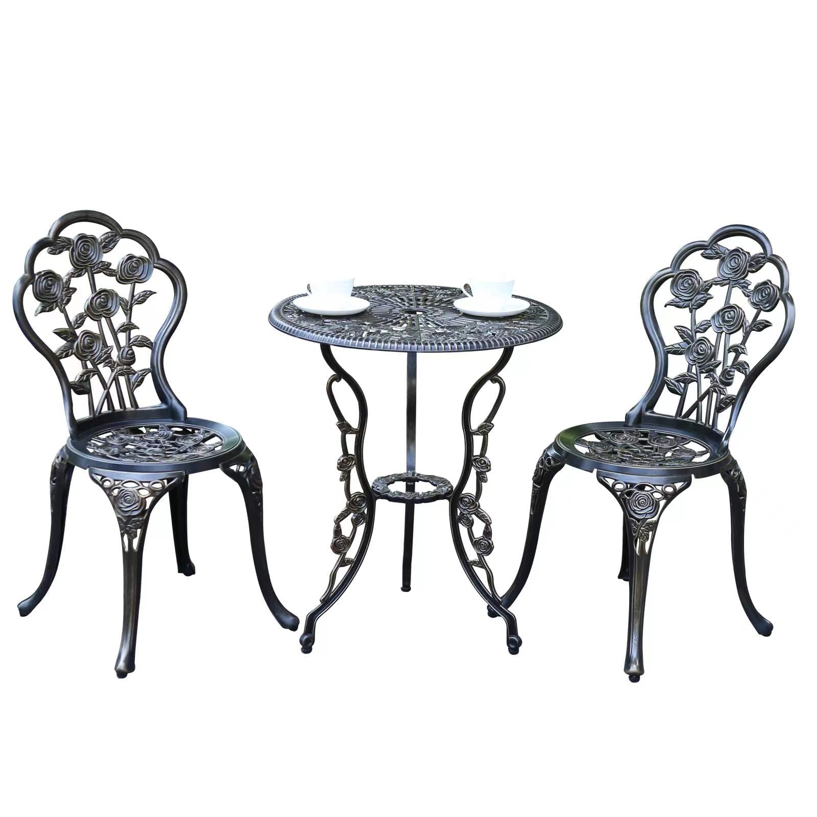Jardin De Centennial Patio Bistro Set.Rust-Resistant Cast Aluminum Bistro Table Set With Umbrella Hole For Backyard (Rose Copper)