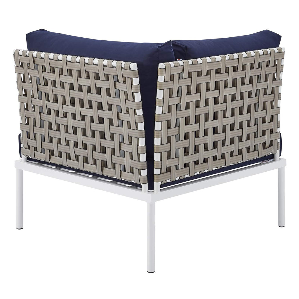 Modway Harmony Outdoor Patio Basket Weave Sectional Sofa Corner Chair in Tan Navy