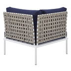 Modway Harmony Outdoor Patio Basket Weave Sectional Sofa Corner Chair in Tan Navy