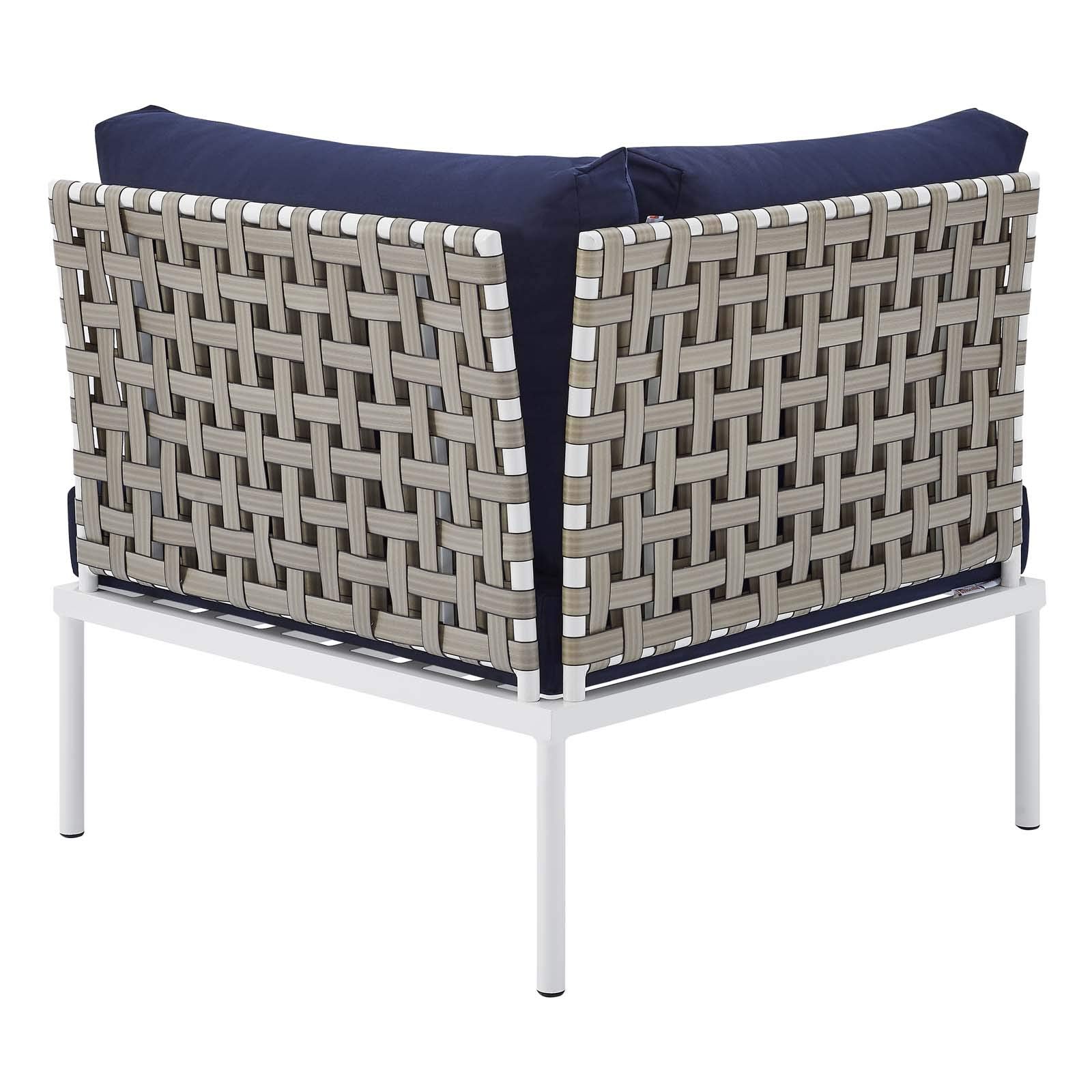 Modway Harmony Outdoor Patio Basket Weave Sectional Sofa Corner Chair in Tan Navy