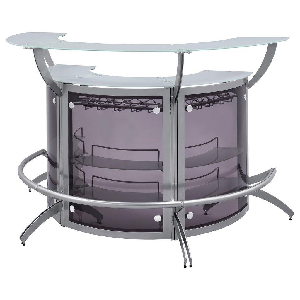 Coaster Home Furnishings Dallas 2-Shelf Curved Home Bar Silver and Frosted Glass (Set of 3)