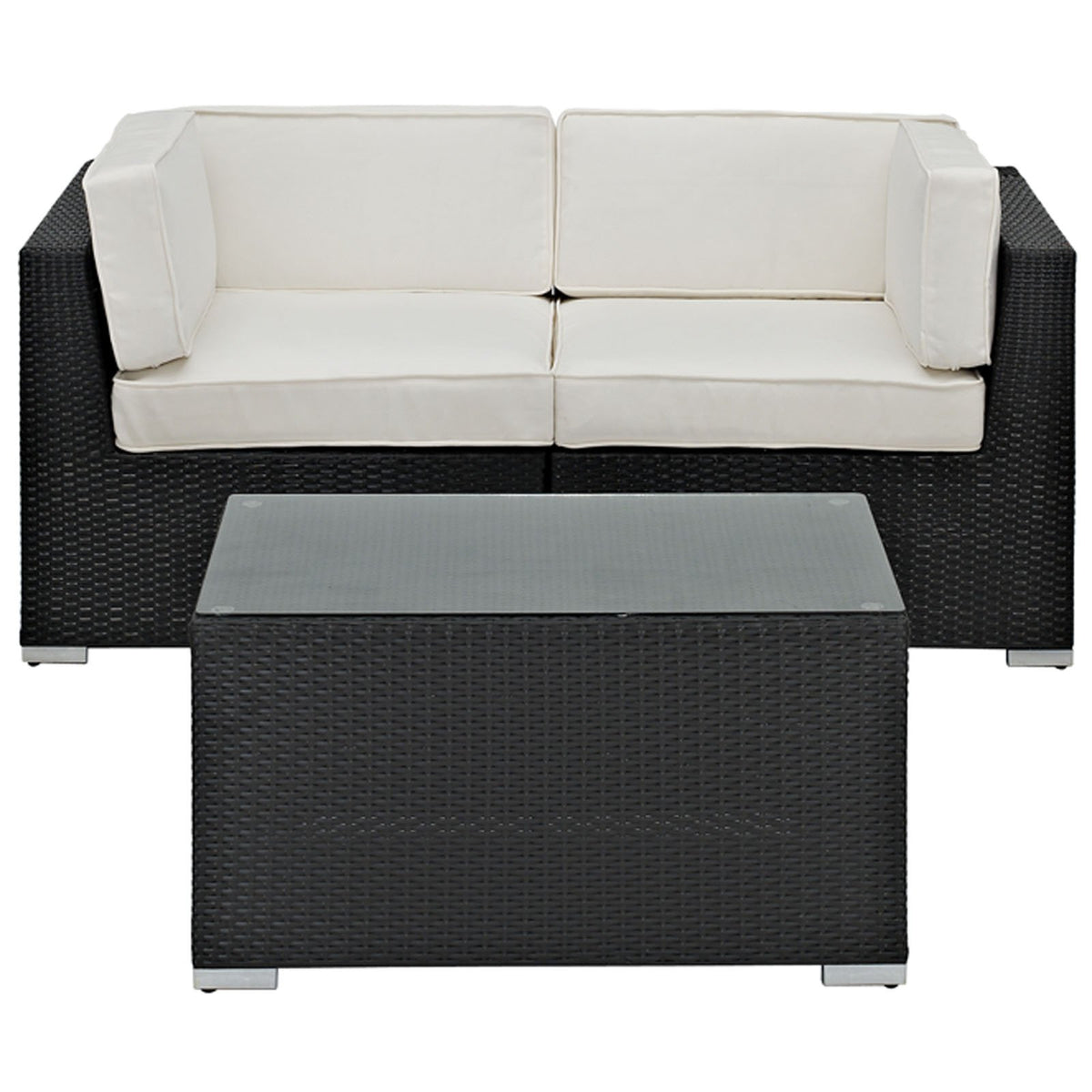 Modway Camfora Outdoor Wicker Patio 3-Piece Espresso Sofa Set With White Cushions