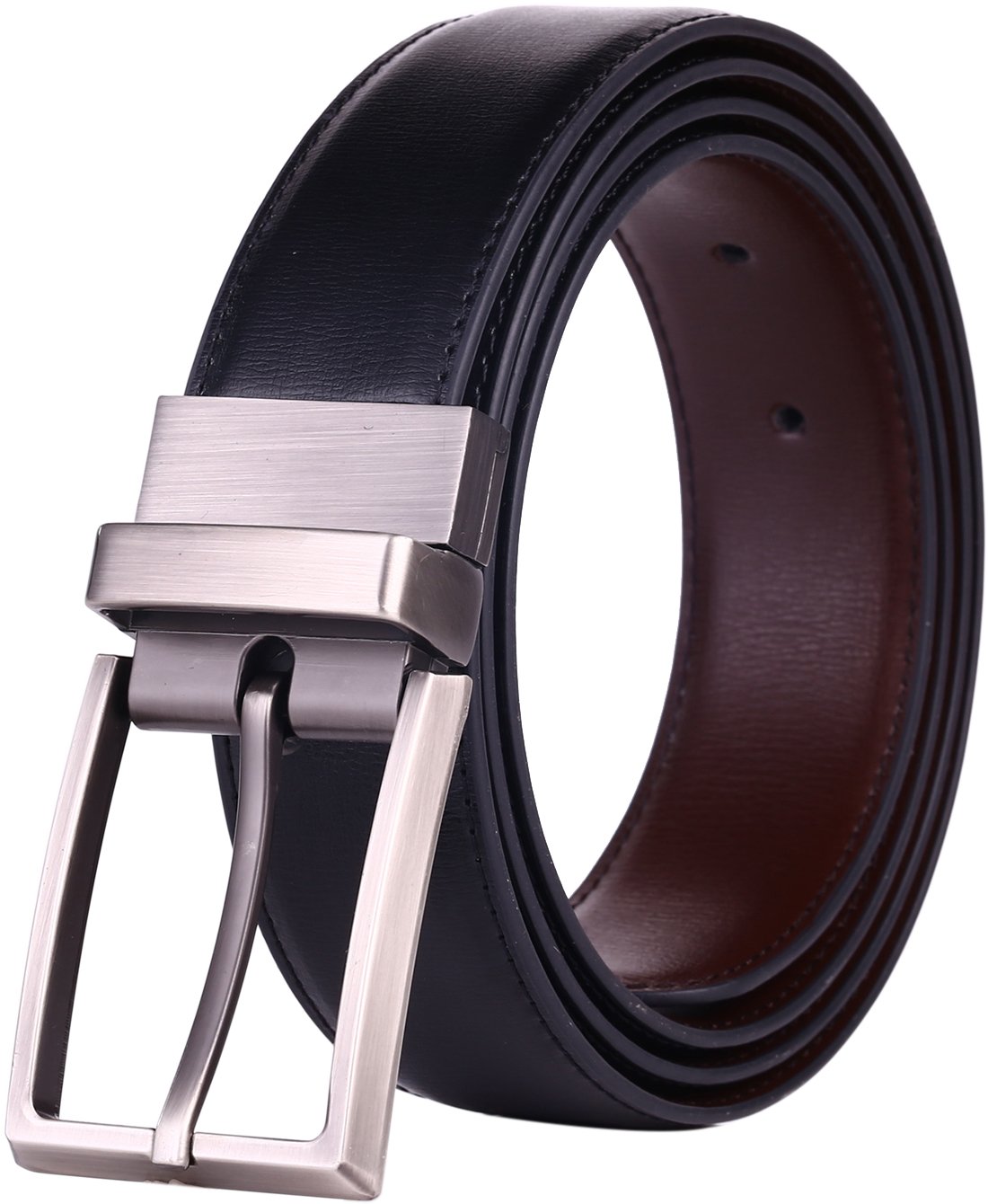 Beltox Fine Mens Dress Belt Leather Reversible 125 Wide Rotated Buckle Gift Box (30-32, Blackbrown)