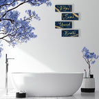 Onizhity 4 Pcs Blue And Gold Bathroom Decor Navy Blue Gold Wall Decor Relax Soak Unwind Breathe Wooden Rustic Marble Style Versa