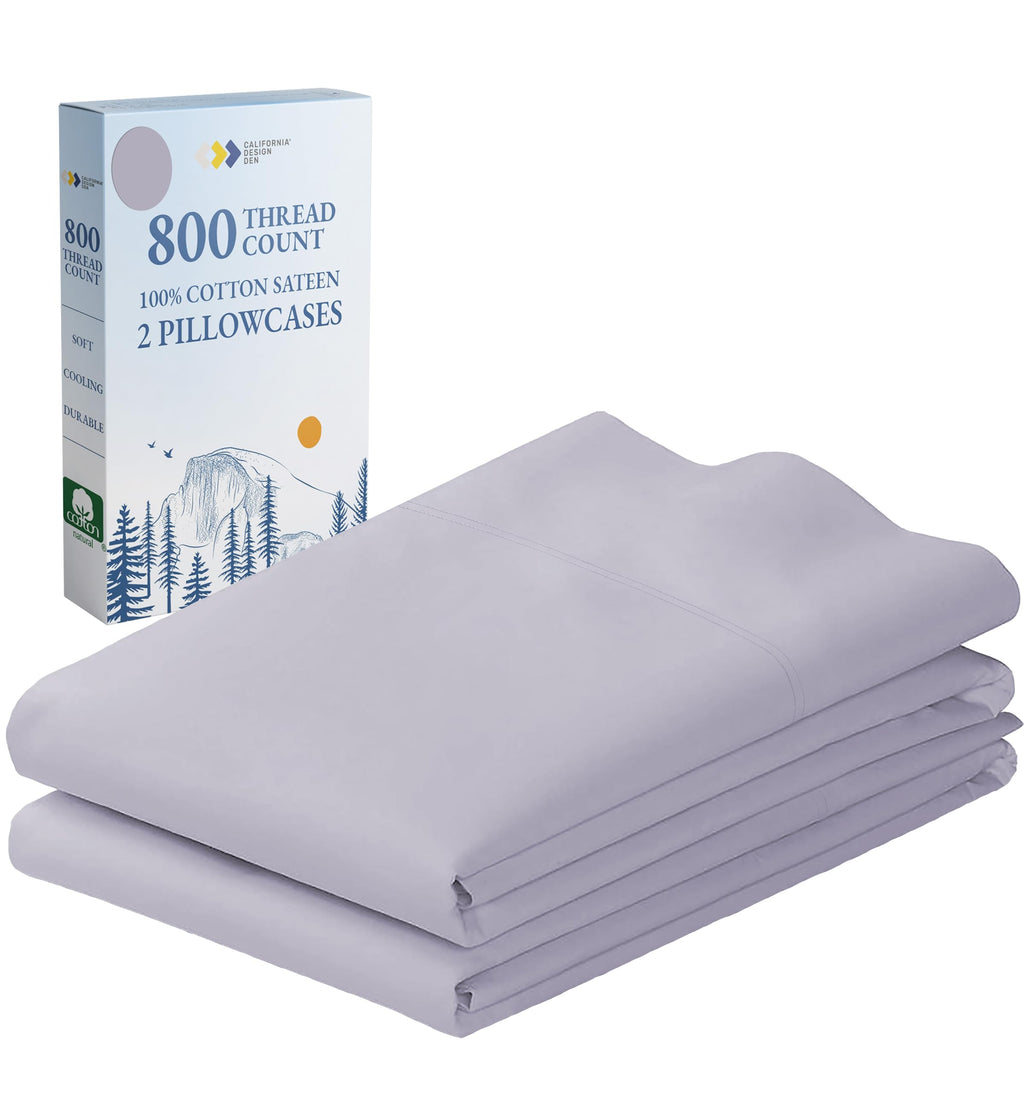 California Design Den 100% Cotton Pillow Cases Queen Set Of 2, 800 Thread Count Pillowcases Sateen, Fits Queen And Standard Size Pillows, Softer Than Egyptian Cotton Pillowcases (Lavender)