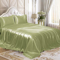 Homiest 4Pcs Satin Sheets Set Luxury Silky Satin Bedding Set With Deep Pocket, 1 Fitted Sheet + 1 Flat Sheet + 2 Pillowcases (Queen Size, Sage Green)