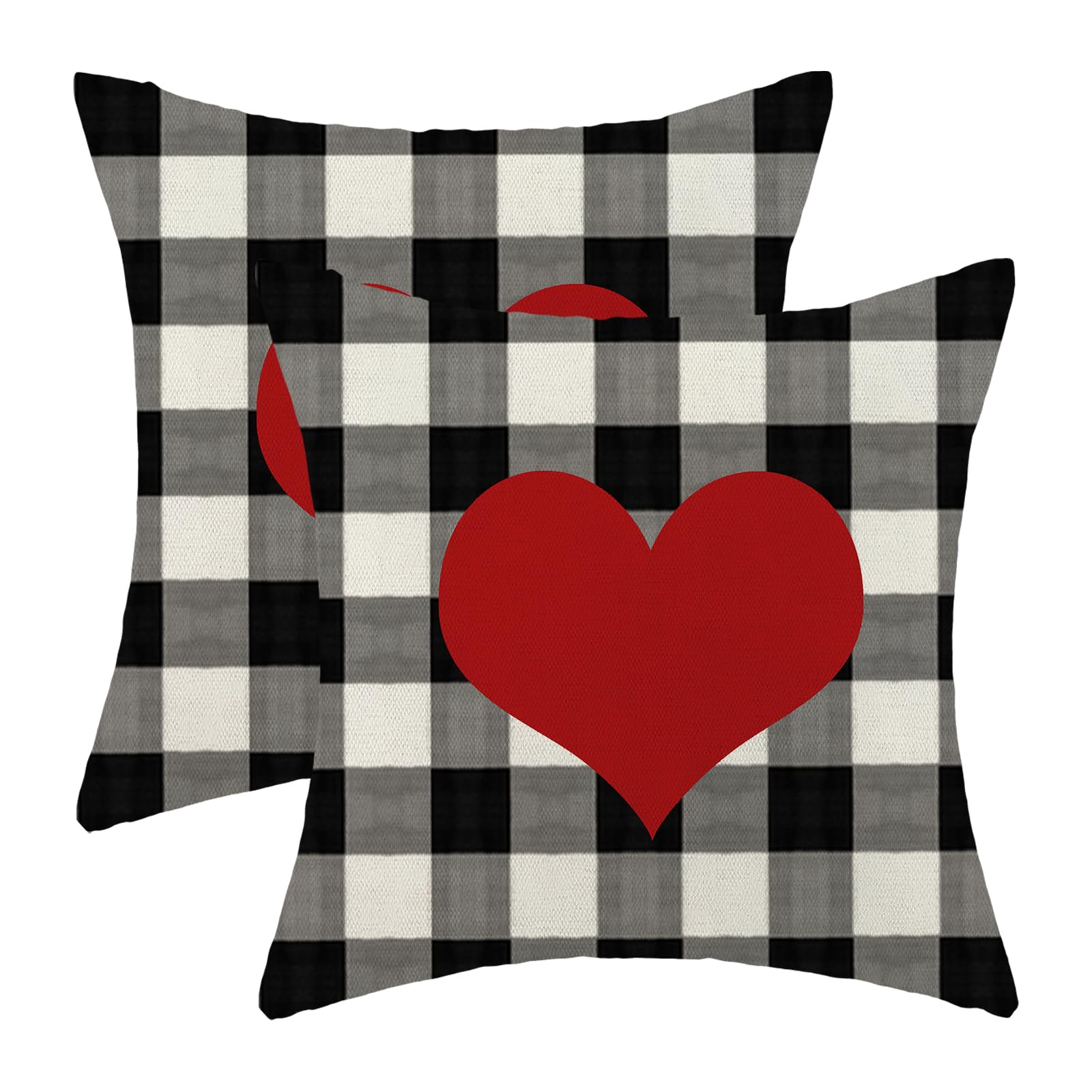 Aeioae Valentines Pillow Covers 16X16 Inch Set Of 2,Black Buffalo Plaid Love Heart Throw Pillows Case,Valentine'S Day Anniversar