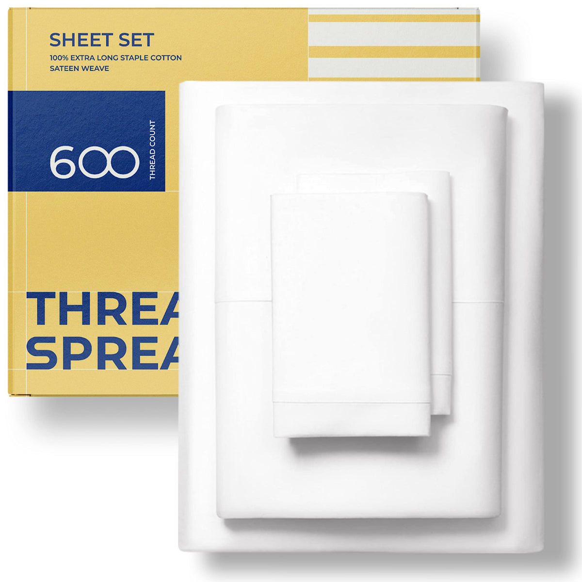 Thread Spread 600 Tc Egyptian Cotton Sheets Set - Luxury Queen Size Cooling Bed Sheets For Hot Sleepers - Soft, Sateen Weave, Ho