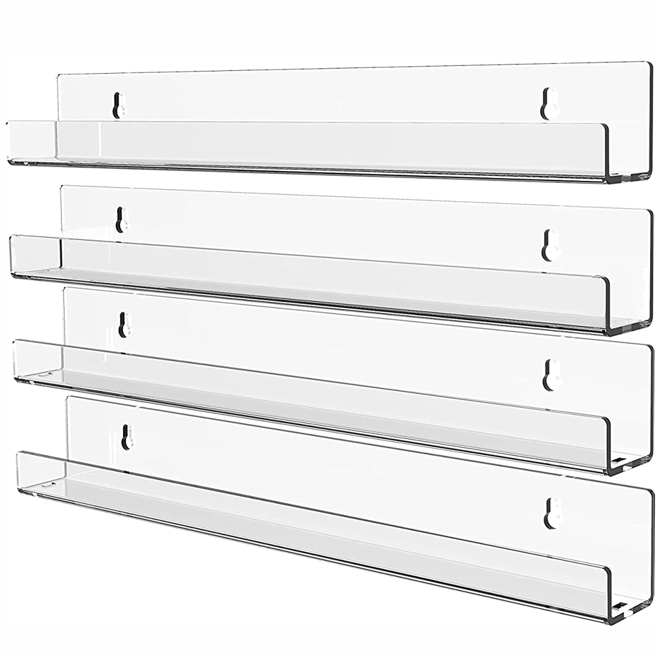 Cq acrylic Clear Floating Bookshelf for Kids Room-15 Invisible Hanging Wall-Mounted Book Shelves,Modern U-Shaped Display Ledge f