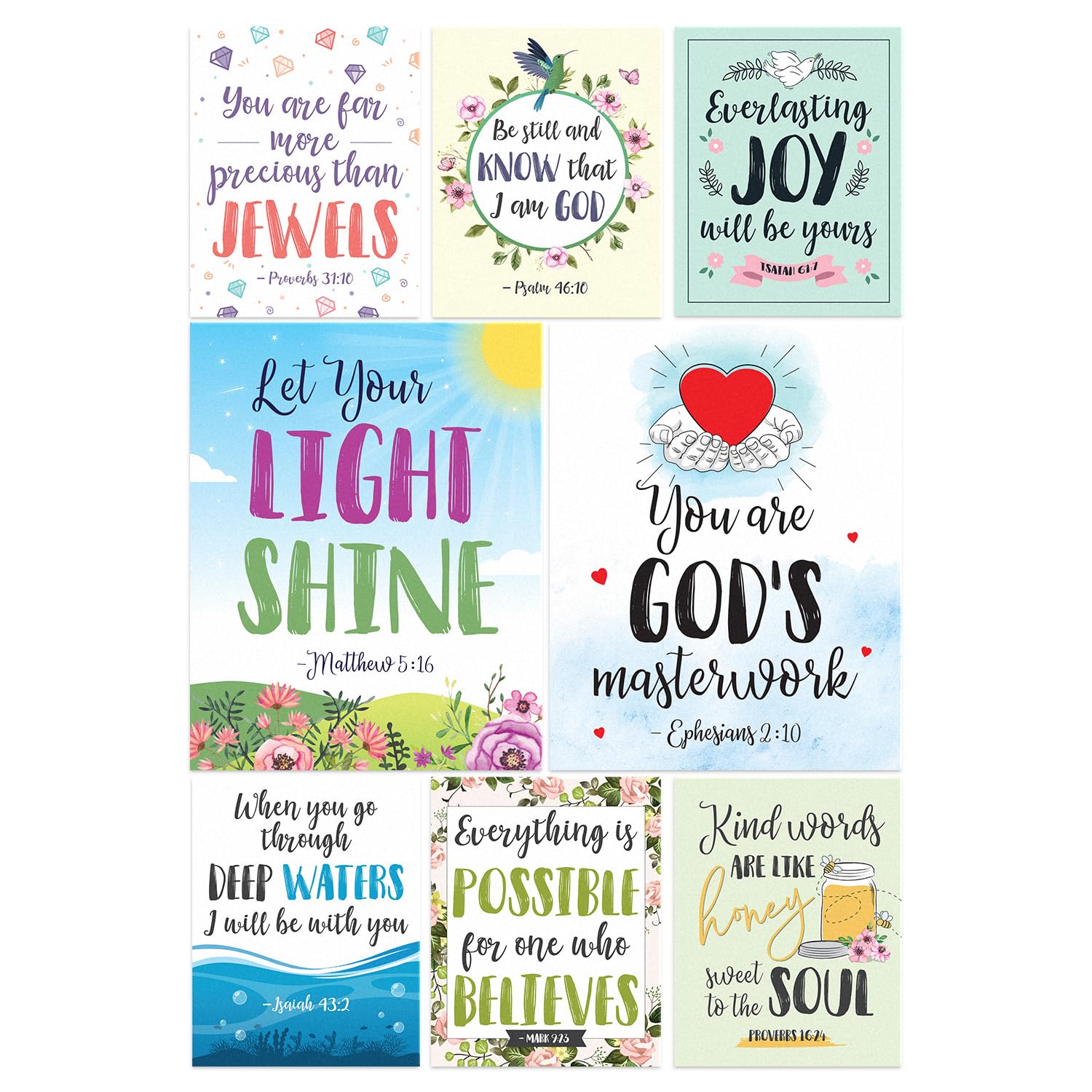 S&O Set Of 8 Scripture Wall Art Poster - Inspirational Faith-Based Artwork - Bible Verse Home Accents - Religious Decor For Pray