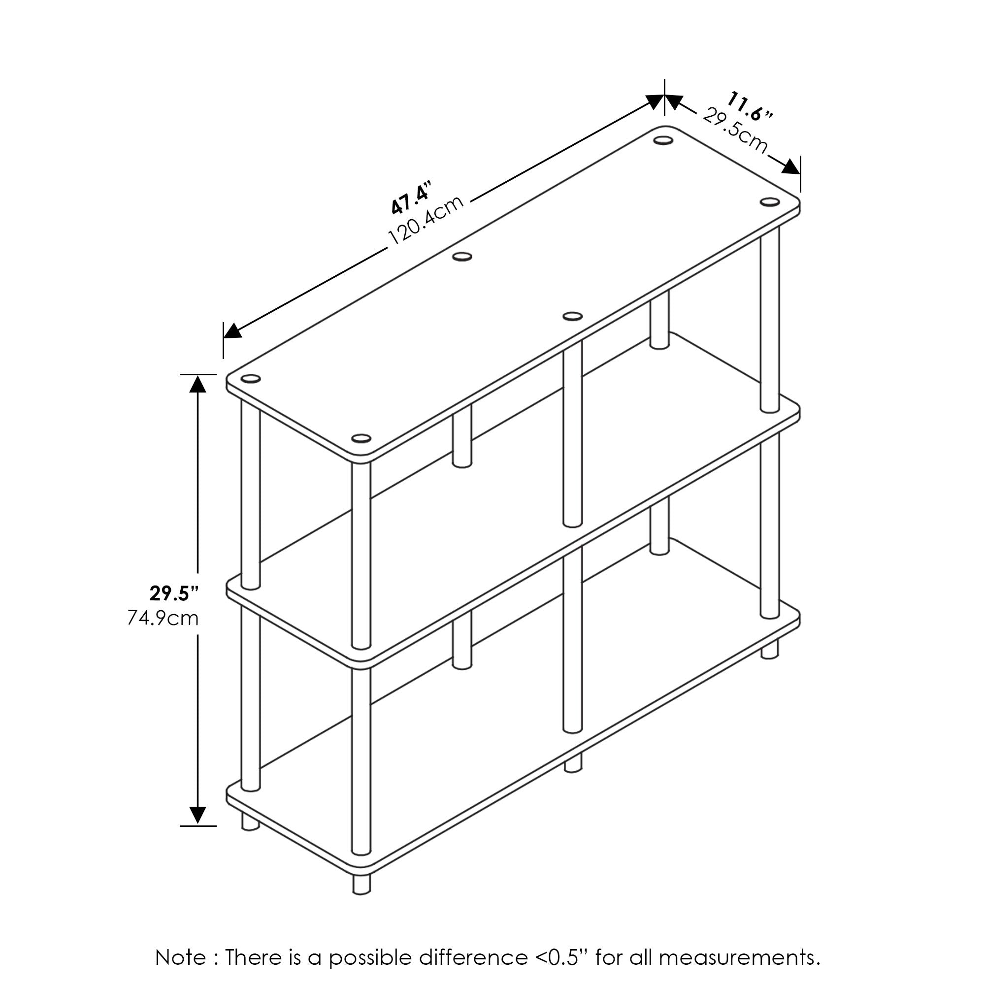 Furinno Turn-N-Tube 3-Tier Double Size Storage Display Rack, Black/Grey