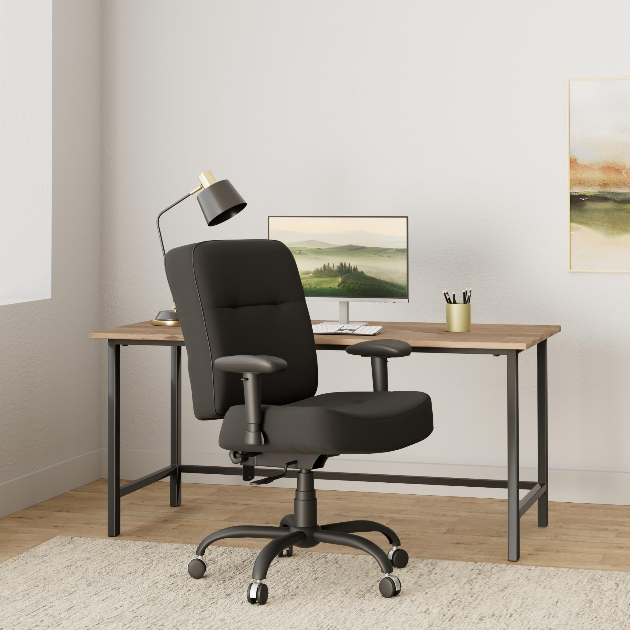 Flash Furniture HERCULES Series Big & Tall 400 lb. Rated Black Fabric Rectangular Back Ergonomic Office Chair with Arms