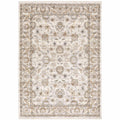 HomeRoots 509400 10 x 13 ft. Ivory & Gray Oriental Power Loom Stain Resistant Rectangle Area Rug with Fringe