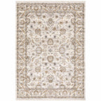 HomeRoots 509400 10 x 13 ft. Ivory & Gray Oriental Power Loom Stain Resistant Rectangle Area Rug with Fringe