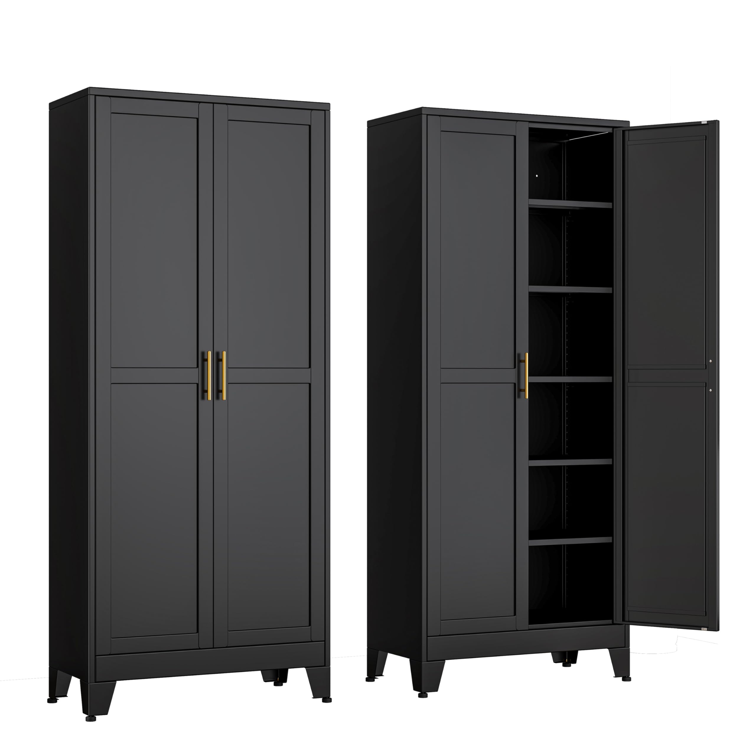 Paofin Kitchen Pantry Storage Cabinet With Doors And Adjustable Shelves, Metal Closetmaid Food Pantry Cabinets, 75'' Tall Freest