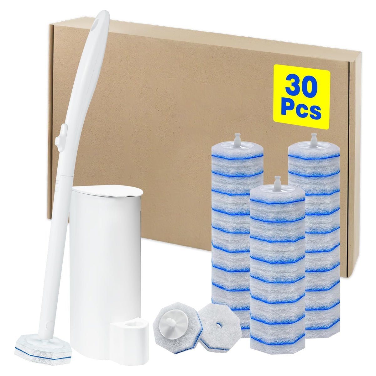 Disposable Toilet Brush and Holder Set, with 30 PCS Brush Head for Clorox.