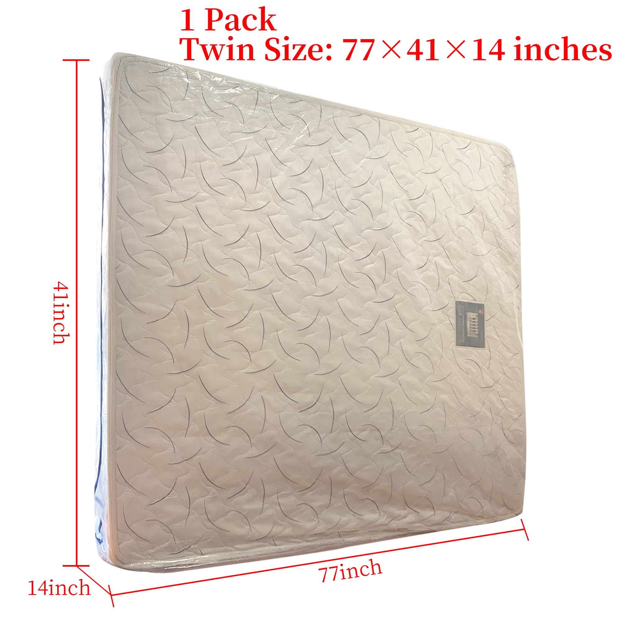 Juneshe Twin Mattress Bag For Moving And Storage Cover -5 Mil Zipper Plastic Waterproof Mattress Storage Bag,77X41X14 Inches,1 P