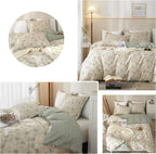 Boho Floral Duvet Cover Twin Kids Girl Garden Style Bedding Sets 100% Cotton White Beige Sage Green Floral Branches Pattern Comf