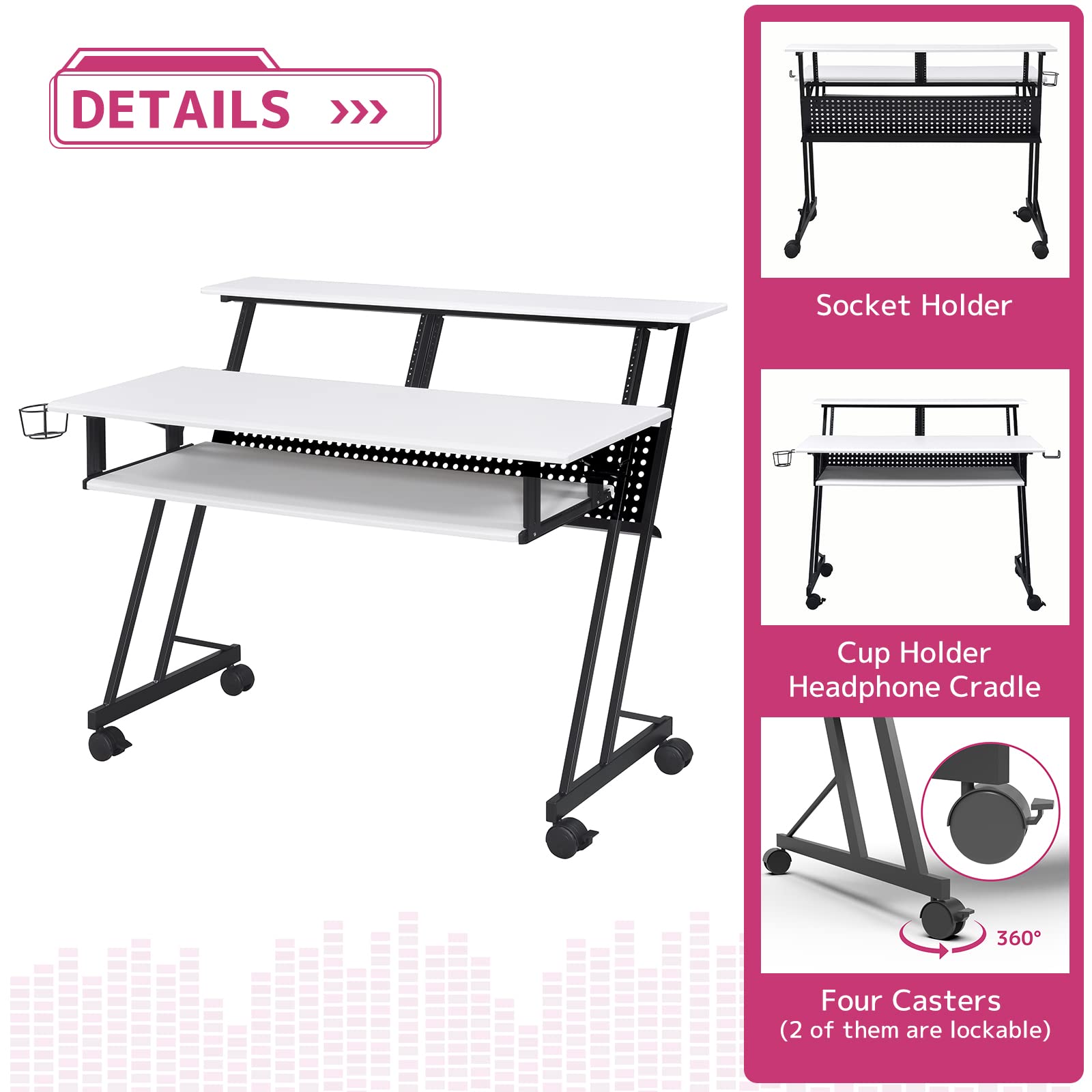 Acme Suitor Wooden Top Music Recording Studio Desk In White And Black