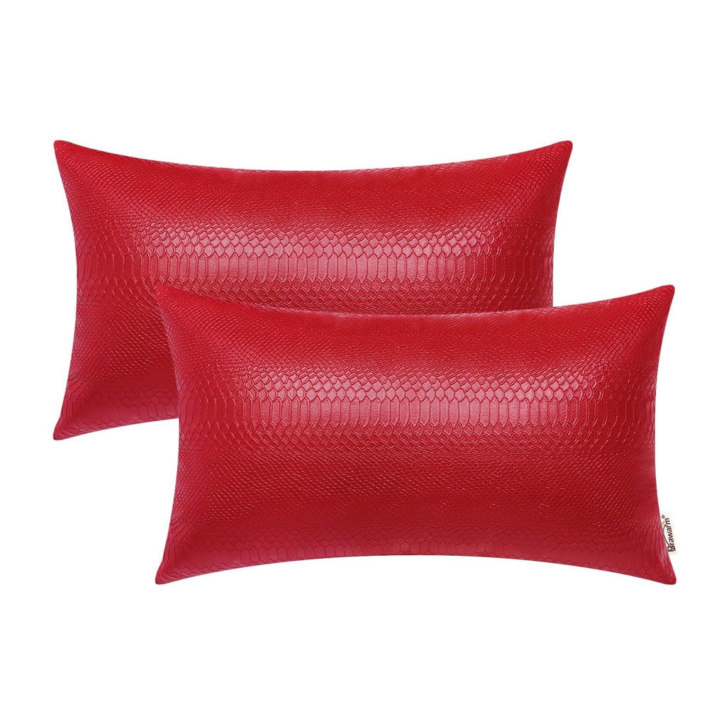 BRAWARM Christmas Red Leather Throw Pillows 12 X 20 Inches, Snake Leather Pillow Covers Pack of 2, Faux Leather Decorative Lumba