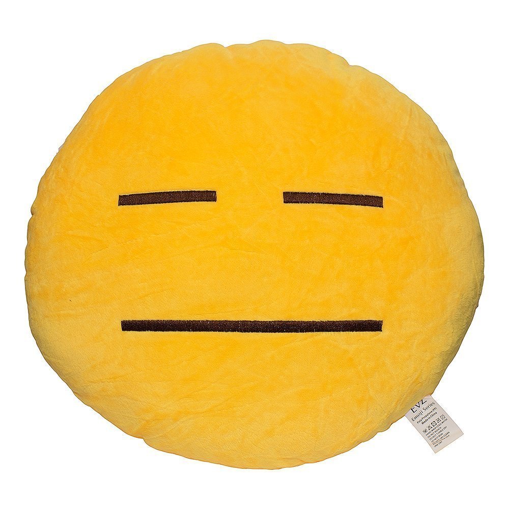 Evz Emoji Expressionless Face Emoticon Cushion Stuffed Plush Soft Pillow, Official Certified, 32Cm Yellow