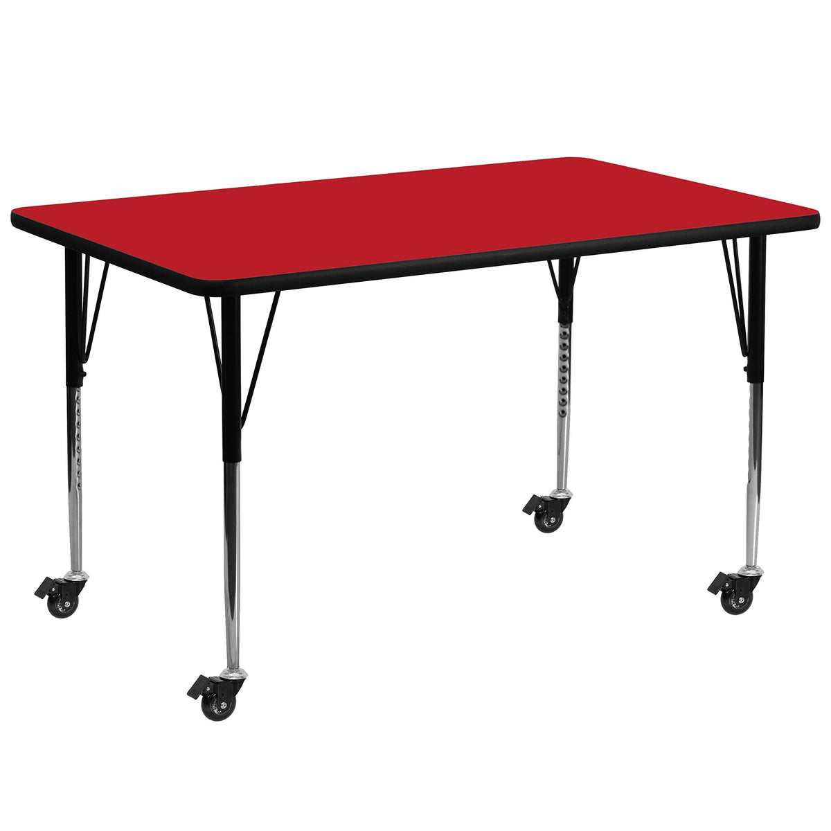 Flash Furniture Wren Mobile 30''W x 72''L Rectangular Red HP Laminate Activity Table - Standard Height Adjustable Legs