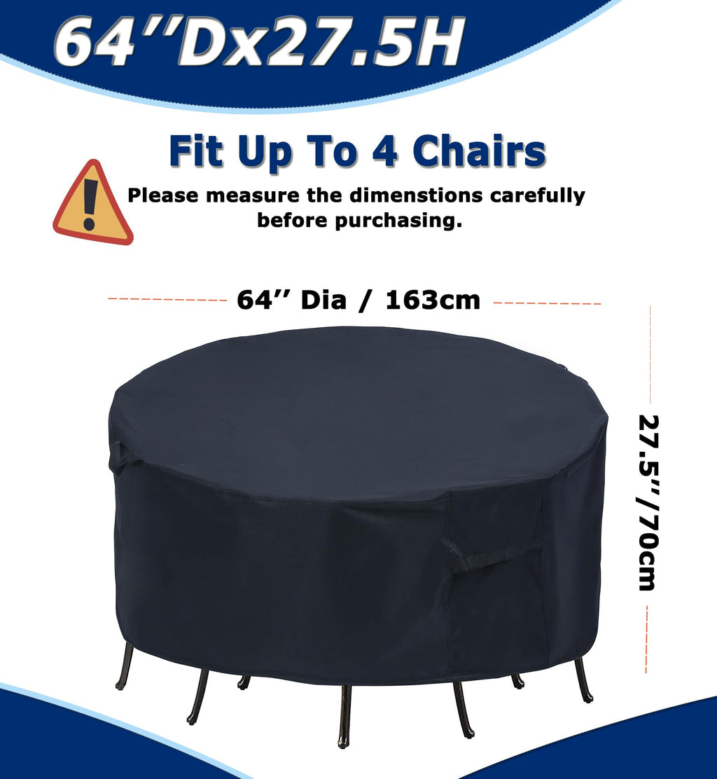 Round Patio Furniture Covers, 64'' Dia Outdoor Furniture Covers, Waterproof Outdoor Table Cover, Fire Pit Cover Outdoor Round Ta