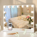 COOLJEEN Vanity Mirror with Lights and Bluetooth, Hollywood Makeup Mirror with 15 Dimmable LED Bulbs and USB Charging, 3 Color M